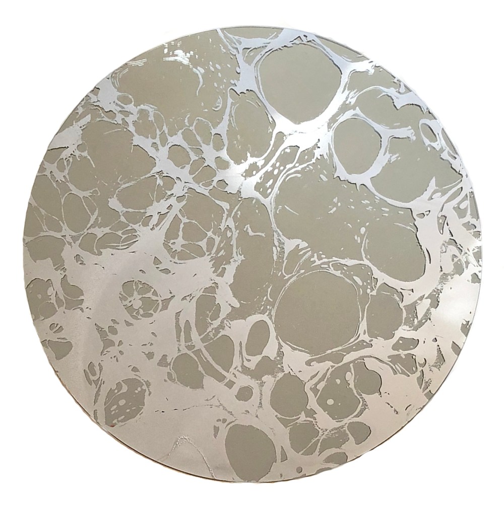 9. amy-jane blackhall 'moon mirror 42', 2018, silkscreen on mirror, 42cm diameter, edition of 30